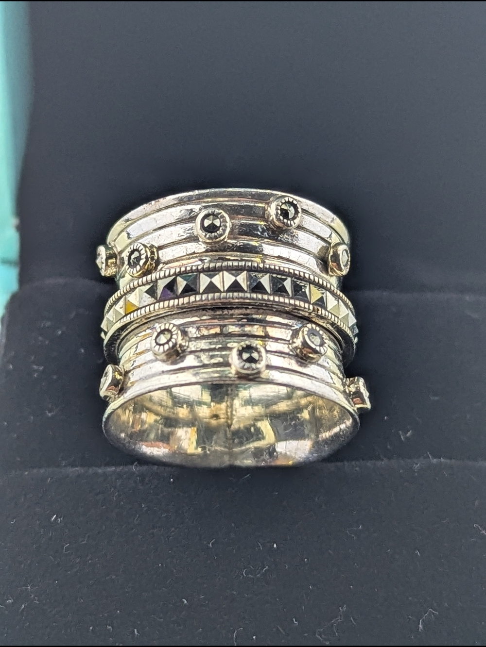 💎 Vintage Sterling Silver Marcasite Meditation Ring 💎 - Picture 3 of 4